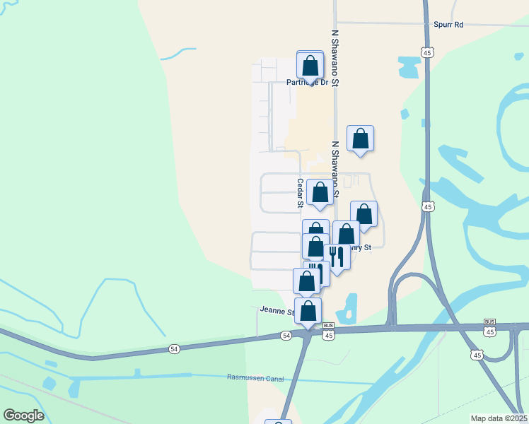 map of restaurants, bars, coffee shops, grocery stores, and more near 1402 Southridge Drive in New London
