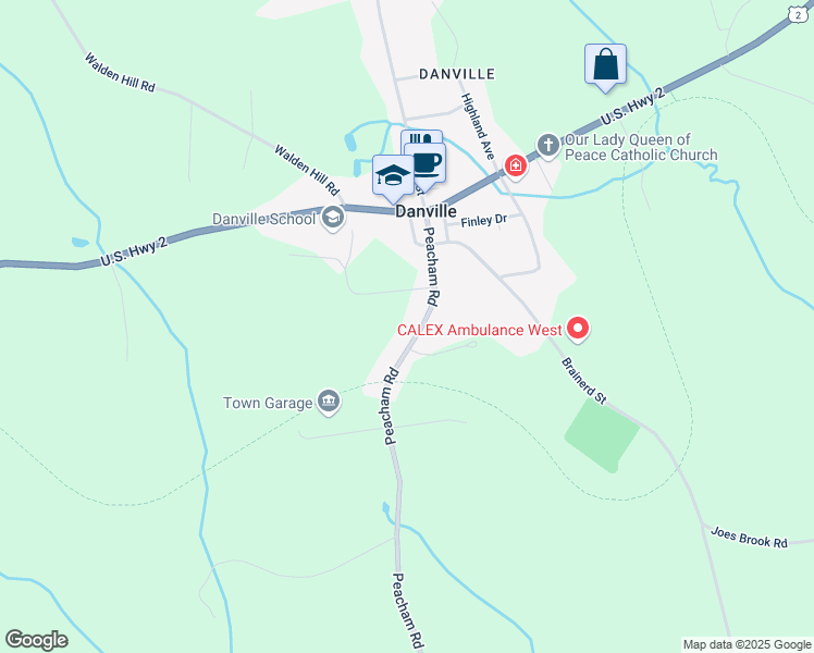 map of restaurants, bars, coffee shops, grocery stores, and more near 246 Peacham Road in Danville