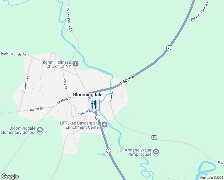 map of restaurants, bars, coffee shops, grocery stores, and more near 1735 Nys Route in Bloomingdale