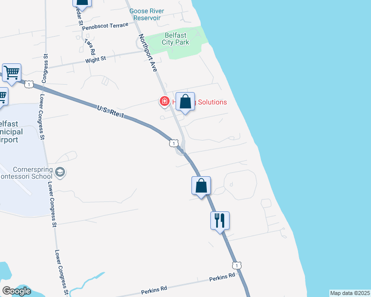 map of restaurants, bars, coffee shops, grocery stores, and more near 103 Northport Avenue in Belfast