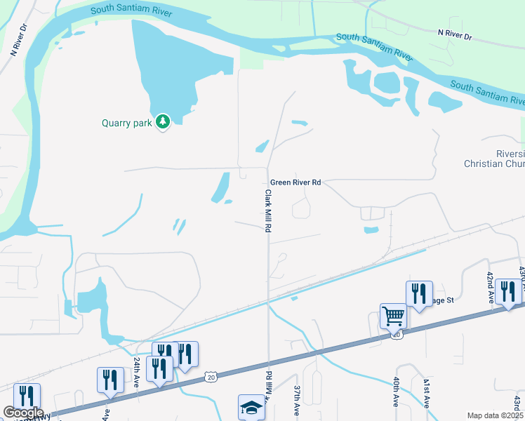 map of restaurants, bars, coffee shops, grocery stores, and more near 1368 Clark Mill Road in Sweet Home