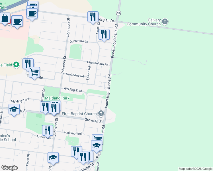 map of restaurants, bars, coffee shops, grocery stores, and more near 252 Penetanguishene Road in Barrie