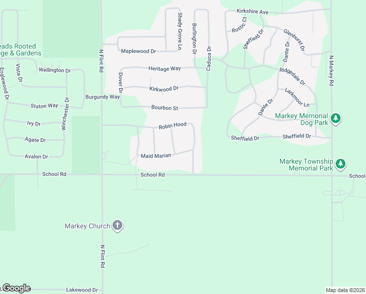 map of restaurants, bars, coffee shops, grocery stores, and more near 100-198 Friar Tuck Drive in Roscommon
