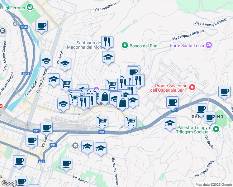 map of restaurants, bars, coffee shops, grocery stores, and more near 6-9 Via Marina di Robilant in Genoa