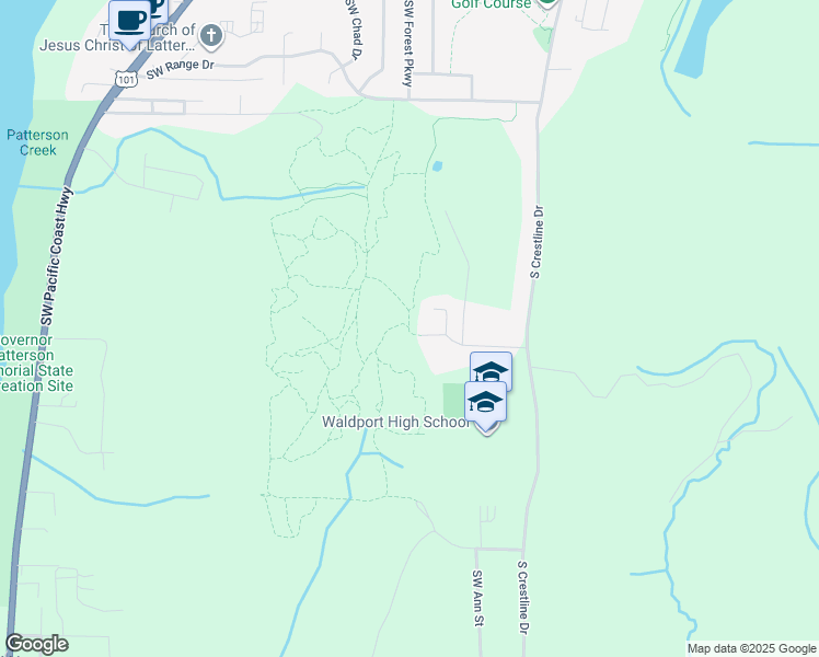 map of restaurants, bars, coffee shops, grocery stores, and more near 2130 Southwest Green Lane in Waldport