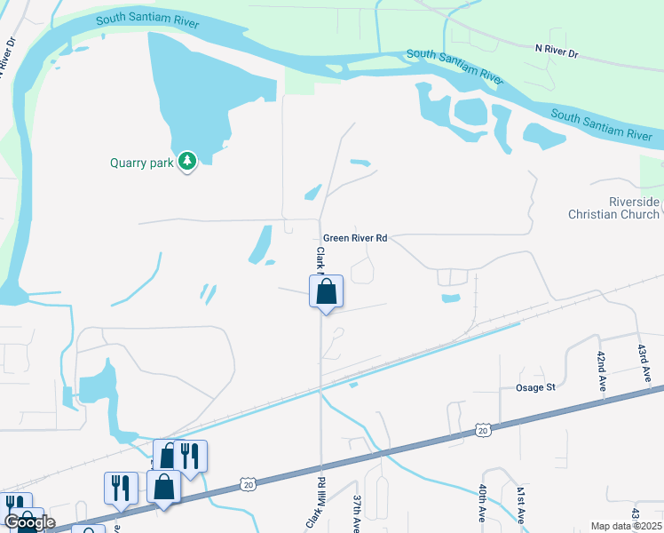 map of restaurants, bars, coffee shops, grocery stores, and more near 1368 Clark Mill Road in Sweet Home
