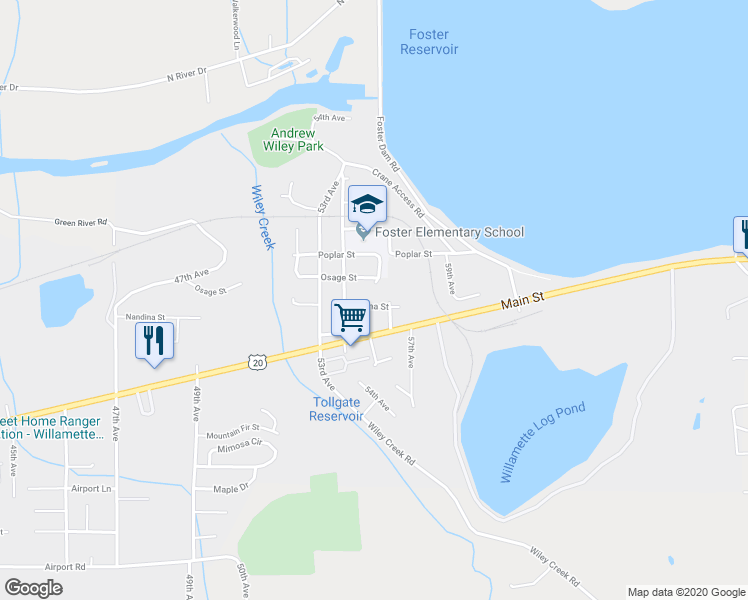 map of restaurants, bars, coffee shops, grocery stores, and more near 5540 Nandina Street in Sweet Home