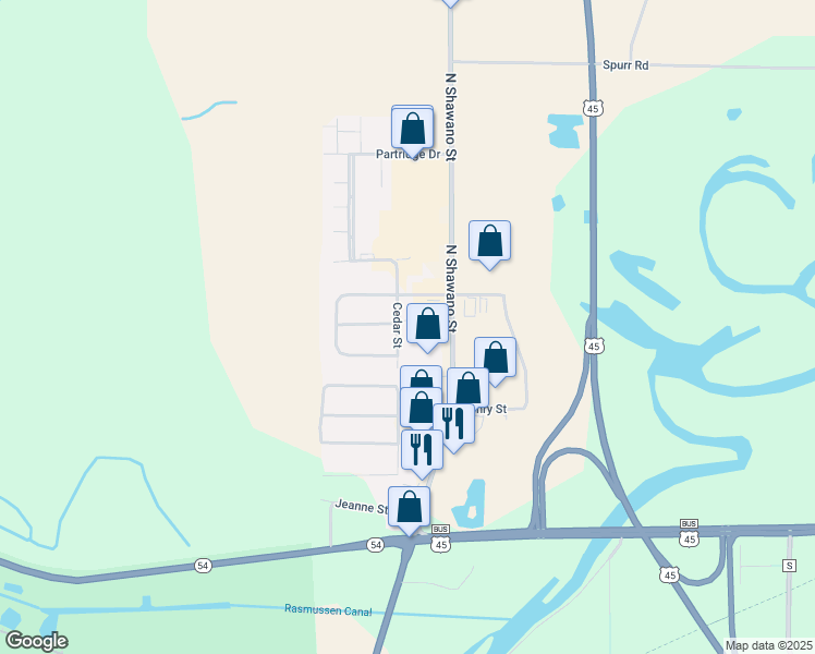 map of restaurants, bars, coffee shops, grocery stores, and more near 1412 Cedar Street in New London
