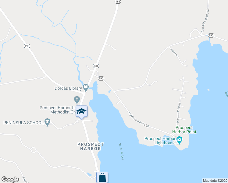 map of restaurants, bars, coffee shops, grocery stores, and more near 18 Corea Road in Gouldsboro