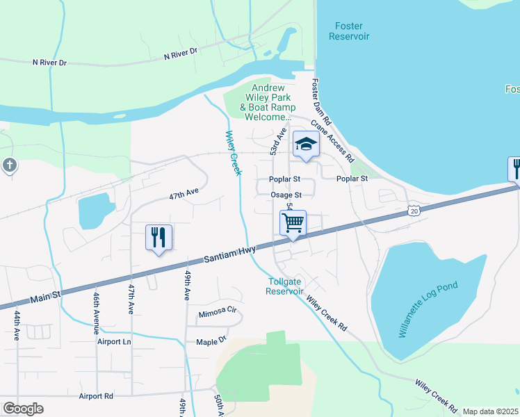 map of restaurants, bars, coffee shops, grocery stores, and more near 1452 53rd Avenue in Sweet Home