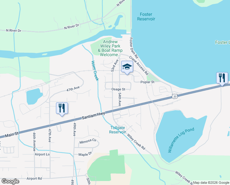 map of restaurants, bars, coffee shops, grocery stores, and more near 1452 53rd Avenue in Sweet Home