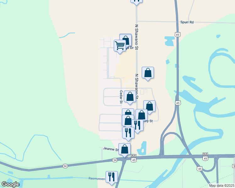 map of restaurants, bars, coffee shops, grocery stores, and more near 505 Oakridge Lane in New London