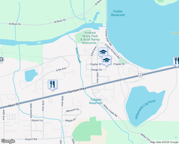 map of restaurants, bars, coffee shops, grocery stores, and more near 1452 53rd Avenue in Sweet Home