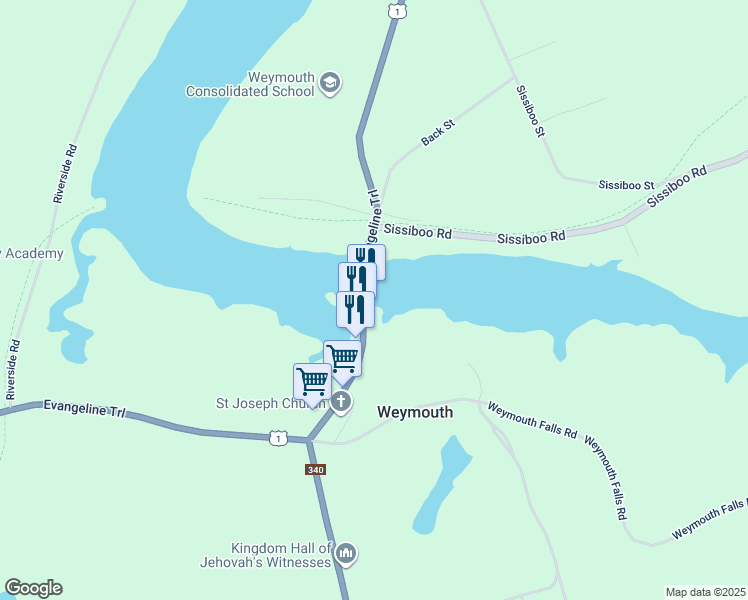 map of restaurants, bars, coffee shops, grocery stores, and more near 4574 Nova Scotia Trunk 1 in Weymouth