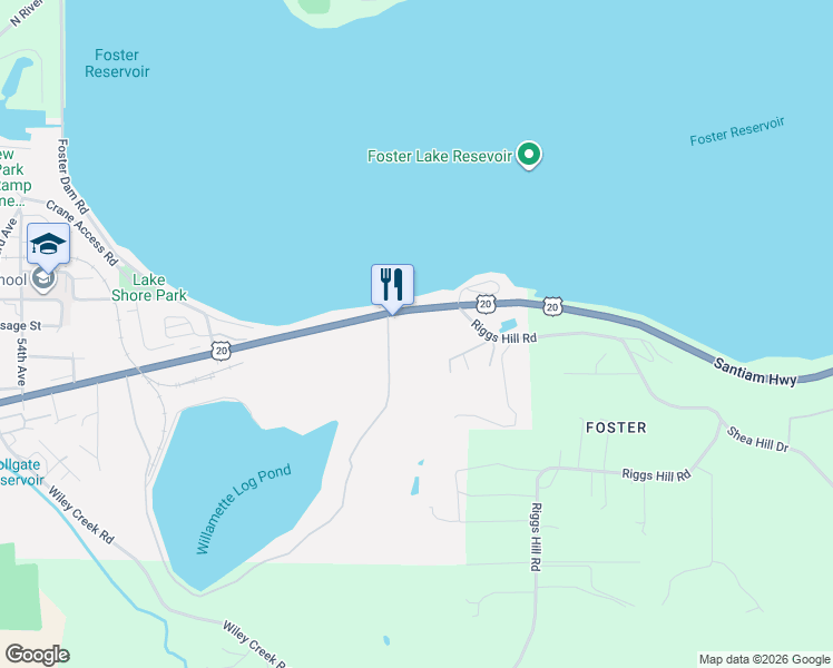 map of restaurants, bars, coffee shops, grocery stores, and more near 6191 Highway 20 in Sweet Home