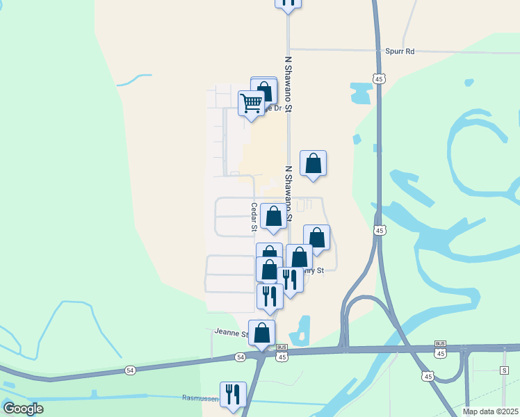 map of restaurants, bars, coffee shops, grocery stores, and more near 1412 Cedar Street in New London