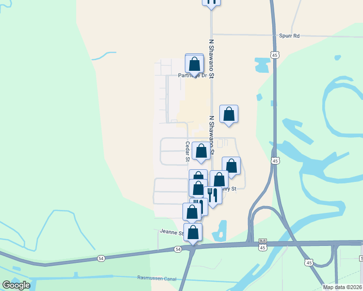 map of restaurants, bars, coffee shops, grocery stores, and more near 513 Oakridge Lane in New London