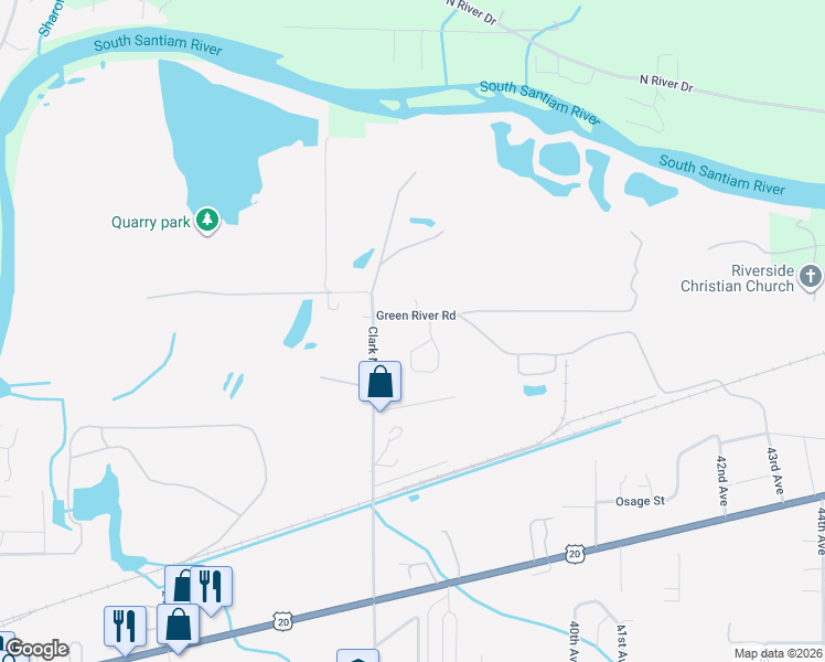 map of restaurants, bars, coffee shops, grocery stores, and more near 3681 Green River Road in Sweet Home