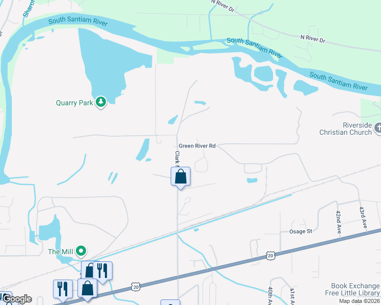map of restaurants, bars, coffee shops, grocery stores, and more near 3631 Green River Road in Sweet Home