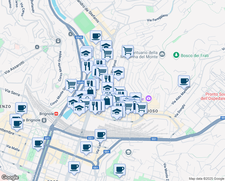 map of restaurants, bars, coffee shops, grocery stores, and more near 6R Via Cellini in Genova