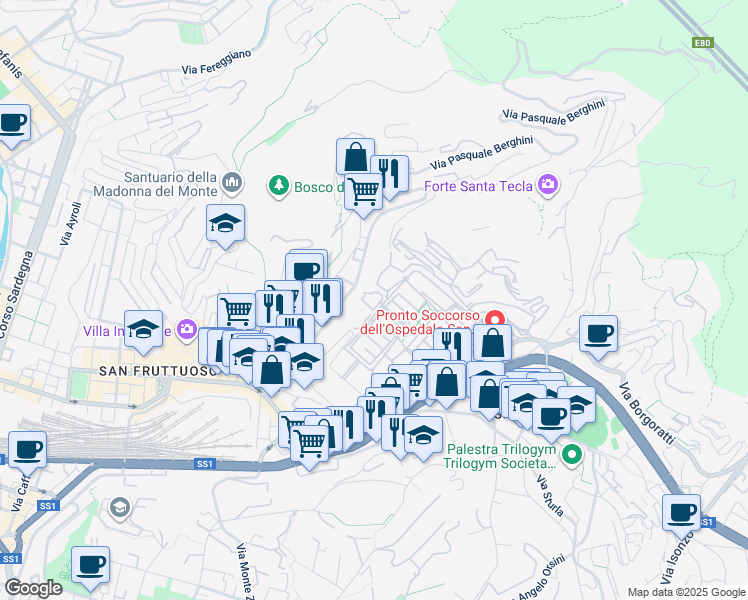 map of restaurants, bars, coffee shops, grocery stores, and more near 171 Via Donghi in Genova