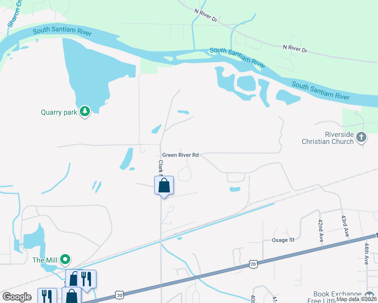 map of restaurants, bars, coffee shops, grocery stores, and more near 3742 Green River Road in Sweet Home