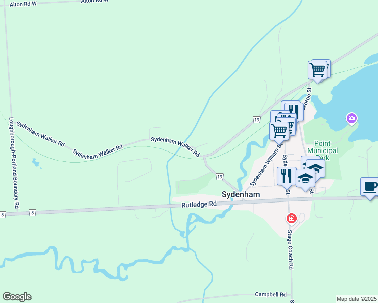 map of restaurants, bars, coffee shops, grocery stores, and more near 2996 Walker Road in Sydenham