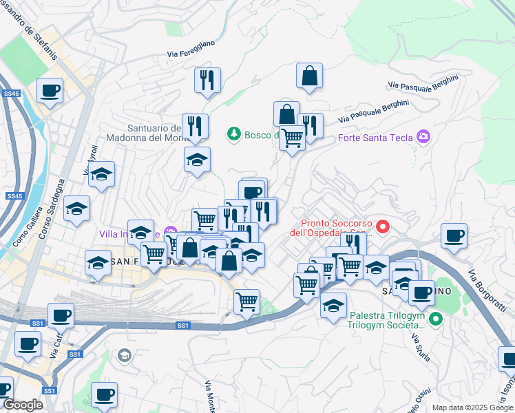 map of restaurants, bars, coffee shops, grocery stores, and more near 26-28 Via Aldo Manuzio in Genova