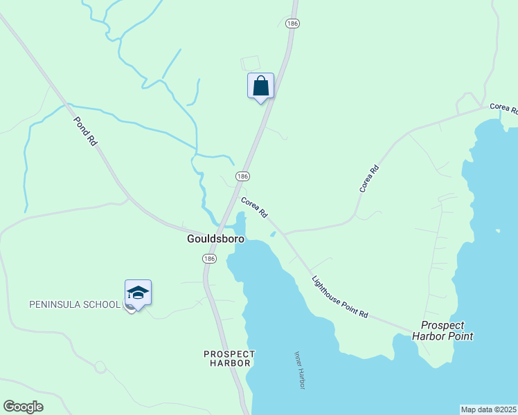 map of restaurants, bars, coffee shops, grocery stores, and more near 18 Corea Road in Gouldsboro