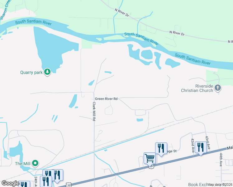 map of restaurants, bars, coffee shops, grocery stores, and more near 3742 Green River Road in Sweet Home