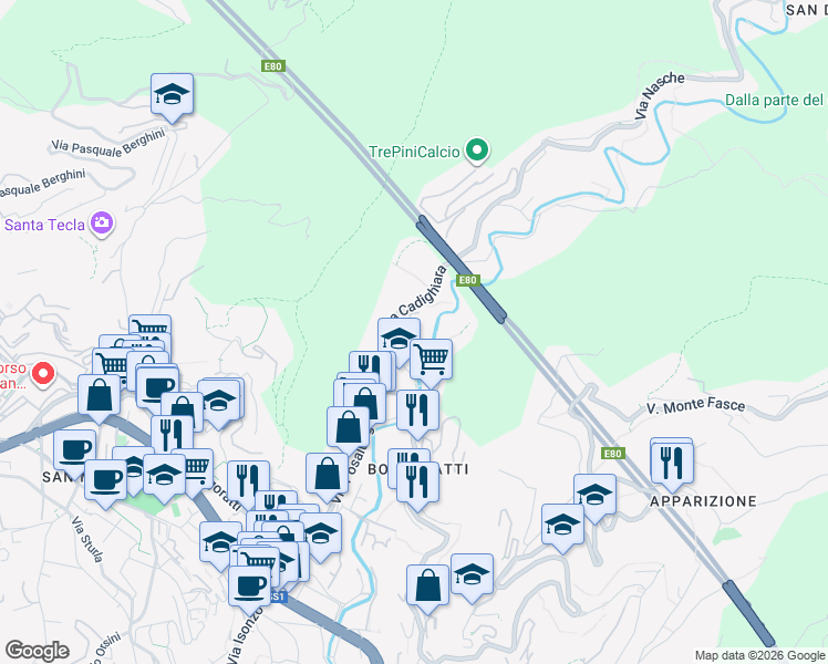 map of restaurants, bars, coffee shops, grocery stores, and more near 6 Via Evangelista Torricelli in Genova
