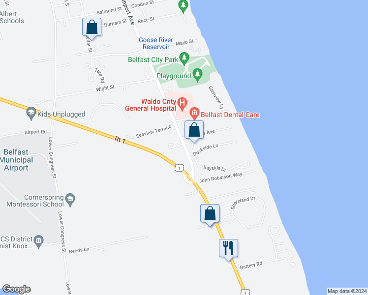map of restaurants, bars, coffee shops, grocery stores, and more near 159 Northport Avenue in Belfast
