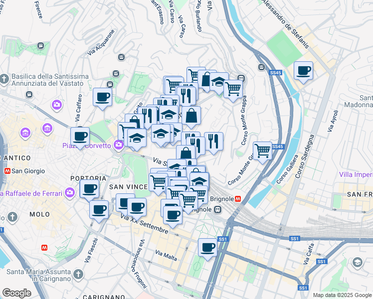 map of restaurants, bars, coffee shops, grocery stores, and more near 2 Via Felice Romani in Genoa