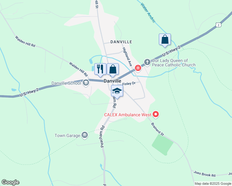 map of restaurants, bars, coffee shops, grocery stores, and more near 35 Park Street in Danville