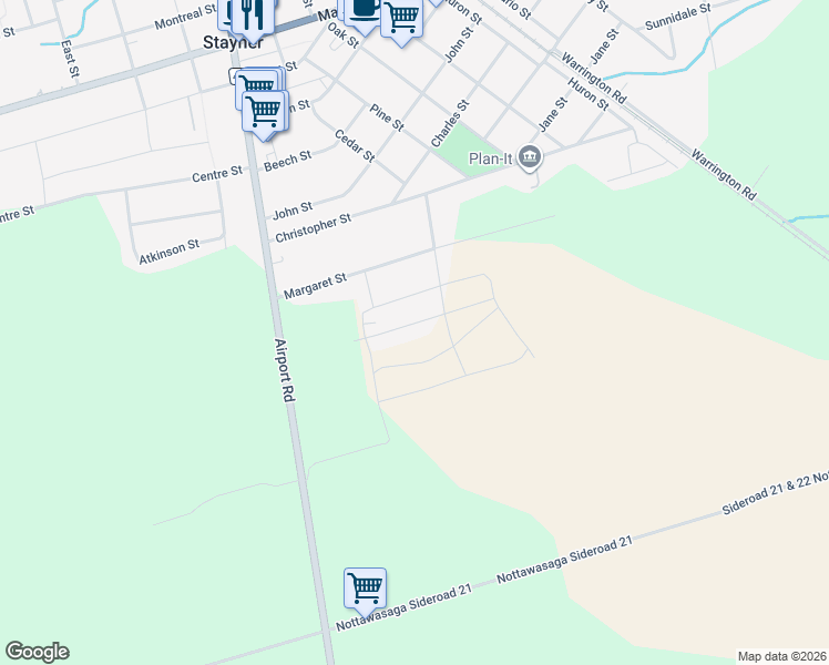 map of restaurants, bars, coffee shops, grocery stores, and more near 257 Duncan Street in Simcoe County