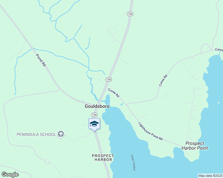 map of restaurants, bars, coffee shops, grocery stores, and more near 18 Corea Road in Gouldsboro
