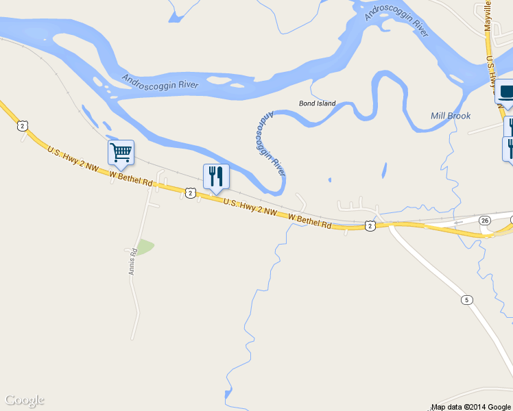 map of restaurants, bars, coffee shops, grocery stores, and more near 119 West Bethel Road in Bethel