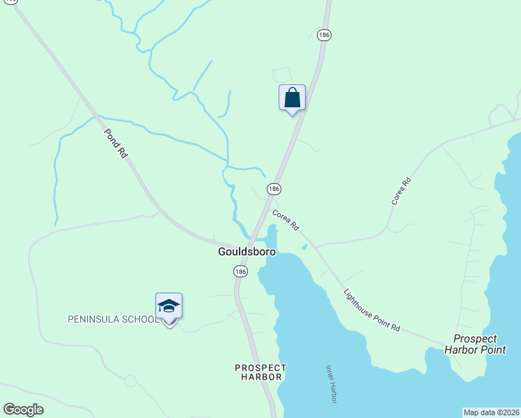 map of restaurants, bars, coffee shops, grocery stores, and more near 2 West Bay Road in Gouldsboro