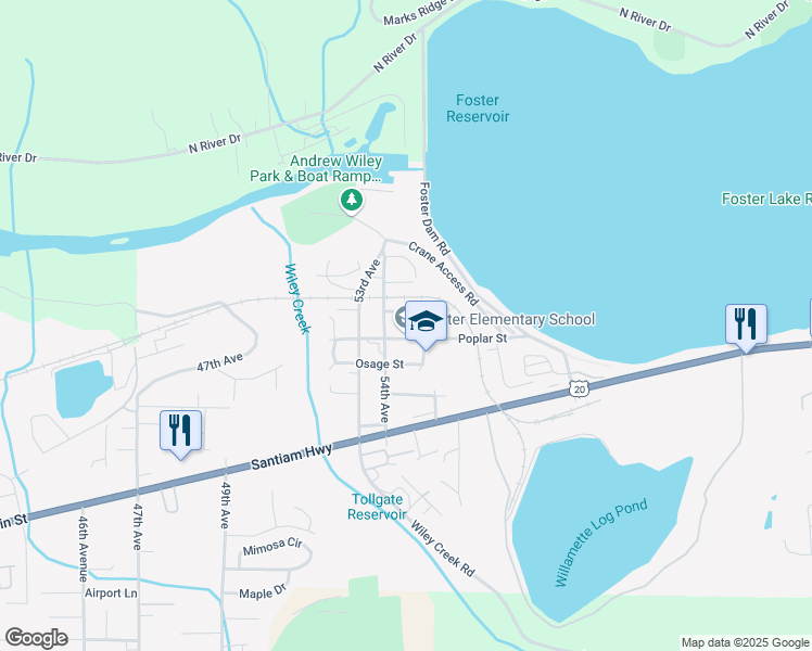map of restaurants, bars, coffee shops, grocery stores, and more near 5526 Poplar Street in Sweet Home
