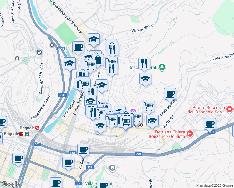map of restaurants, bars, coffee shops, grocery stores, and more near 7 Via Federico Donaver in Genoa