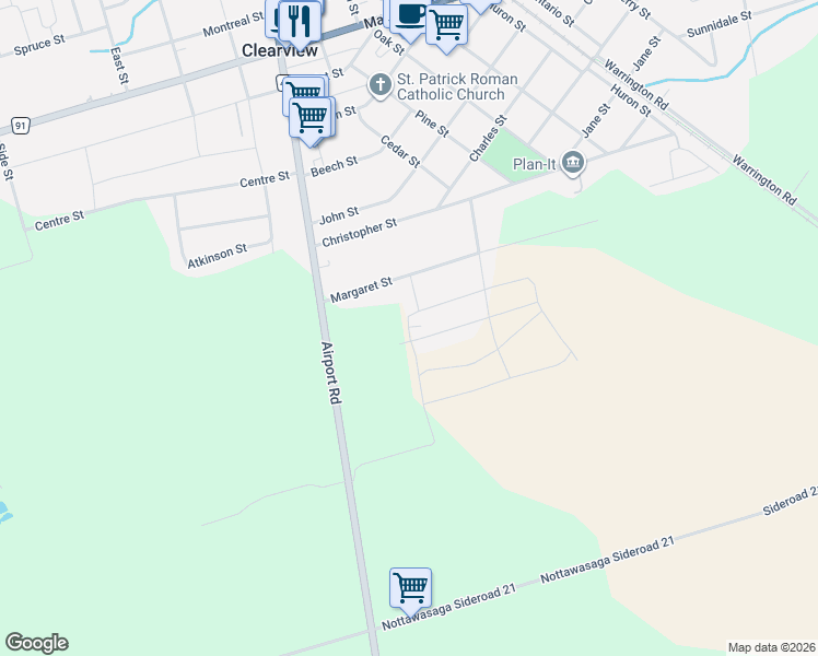map of restaurants, bars, coffee shops, grocery stores, and more near 222 Wilcox Drive in Clearview