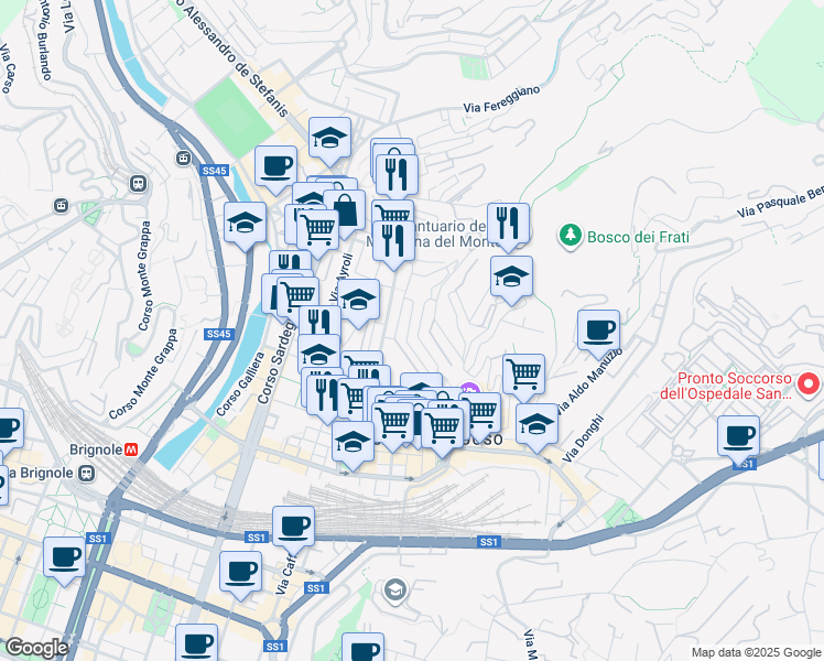map of restaurants, bars, coffee shops, grocery stores, and more near 7 Via Federico Donaver in Genova
