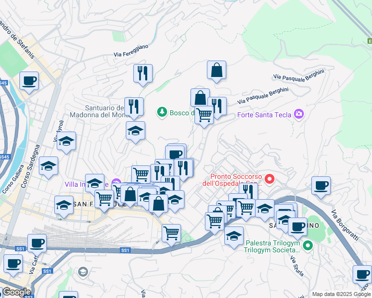 map of restaurants, bars, coffee shops, grocery stores, and more near 26-28 Via Aldo Manuzio in Genova