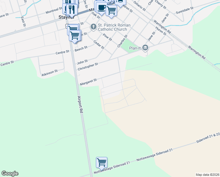 map of restaurants, bars, coffee shops, grocery stores, and more near 251 Wilcox Drive in Simcoe County