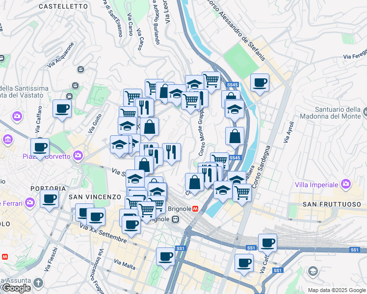 map of restaurants, bars, coffee shops, grocery stores, and more near 19 Salita delle Fieschine in Genoa