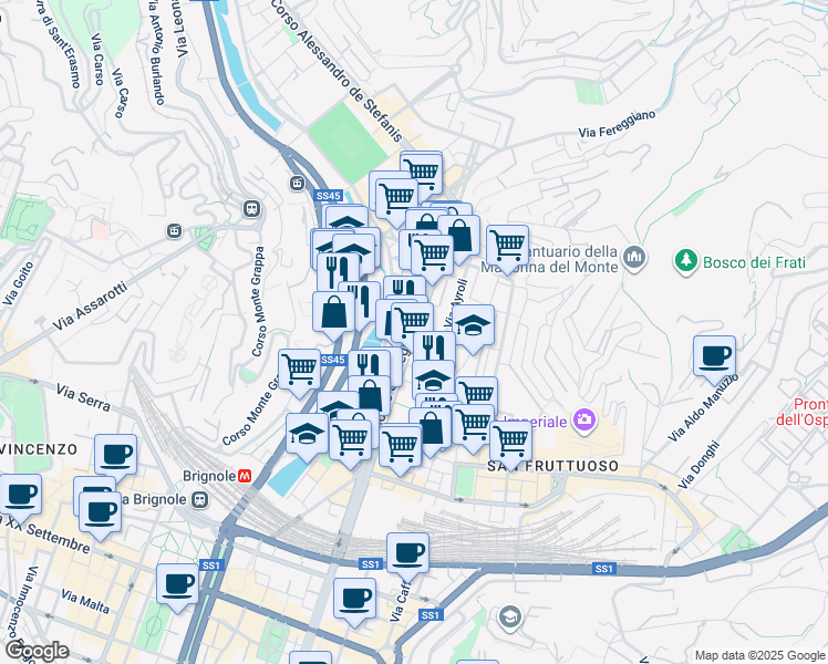 map of restaurants, bars, coffee shops, grocery stores, and more near 265/R Corso Sardegna in Genova