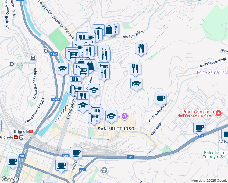 map of restaurants, bars, coffee shops, grocery stores, and more near 21 Via Rodolfo Savelli in Genoa