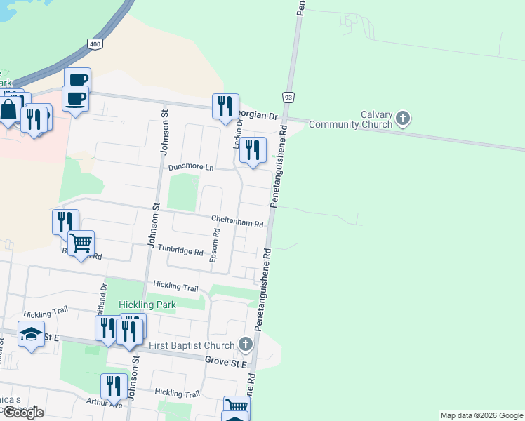 map of restaurants, bars, coffee shops, grocery stores, and more near 17 Quinlan Road in Barrie