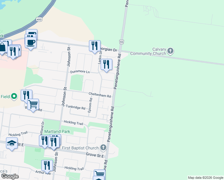 map of restaurants, bars, coffee shops, grocery stores, and more near 32 Quinlan Road in Barrie