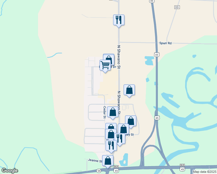 map of restaurants, bars, coffee shops, grocery stores, and more near 1717 North Shawano Street in New London